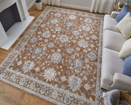 Feizy Pasha Transitional Floral & Botanical - Red/Ivory/Blue Area Rug