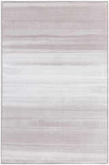 Close-up of Calvin Klein Launder Ivory rug. Modern, machine-made rug with horizontal stripes in ivory and chestnut.