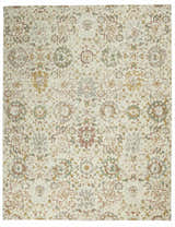 Close-up of Nourison Twilight Ivory Multicolor rug. Transitional style with chestnut, green, and gold floral pattern on a cream background.