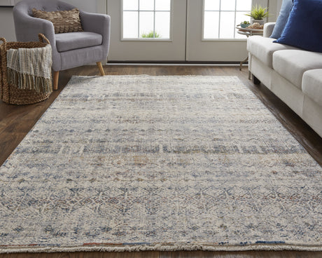 Feizy Kaia Transitional Distressed - Tan/Ivory/Blue Area Rug