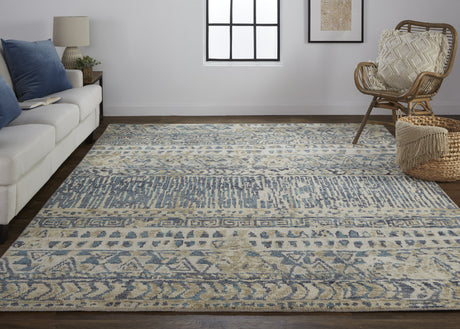 Feizy Palomar Transitional Geometric - Tan/Blue Area Rug - Clearance