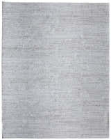 Close-up of a hand-knotted Feizy Finley Modern Solid silver gray area rug; casual, contemporary style, 100% PET material. Design-Rectangle