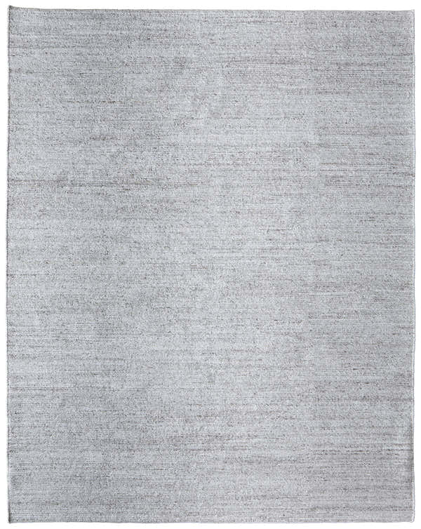 Close-up of a hand-knotted Feizy Finley Modern Solid silver gray area rug; casual, contemporary style, 100% PET material. Design-Rectangle