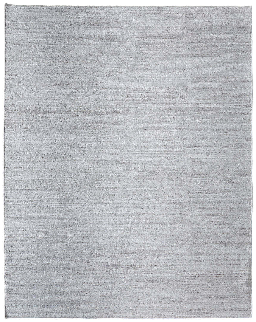 Close-up of a hand-knotted Feizy Finley Modern Solid silver gray area rug; casual, contemporary style, 100% PET material. Design-Rectangle