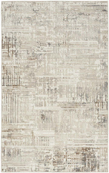 Close-up of Calvin Klein CK005 Enchanting Cream Grey rug. High pile, modern design with cream, gray, and brown tones.