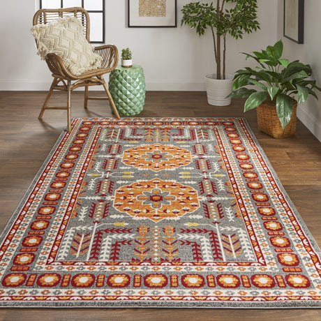 Feizy Foster Transitional Medallion - Orange/Gray Area Rug - Clearance