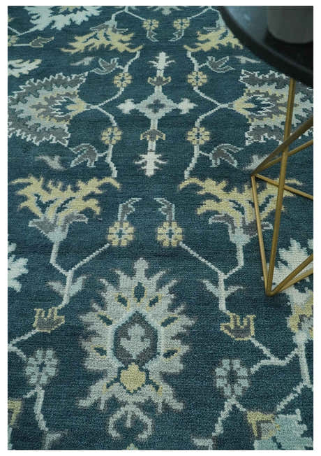 Dark Teal, Silver, Blue and Ivory Hand Knotted Traditional Oushak Multi Size Area Rug
