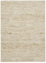Close-up of the Calvin Klein Mesa Gypsum Rug. Shows the rug's textured, woven design and neutral gypsum color.