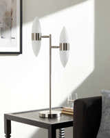 Metallic Nickel Modern Table Lamp with glass details for bedside or console tables