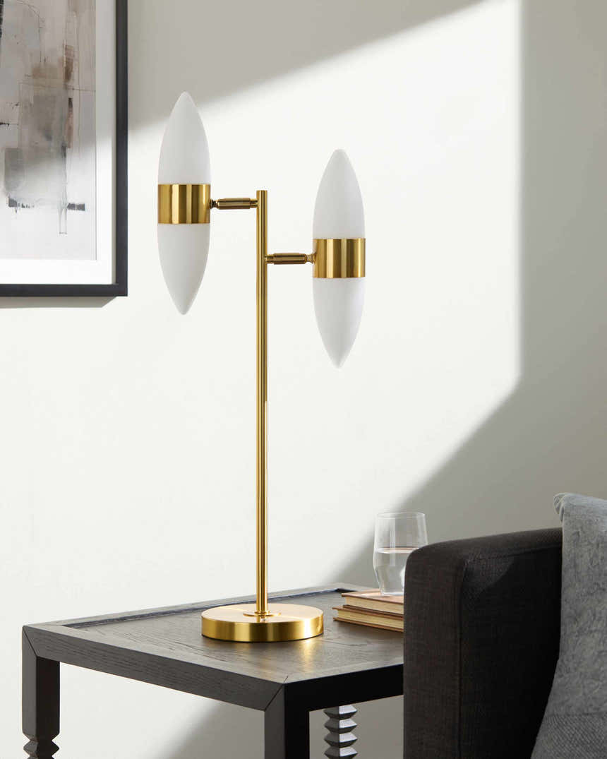 Metallic Brass Modern Table Lamp with glass details for bedside or console tables