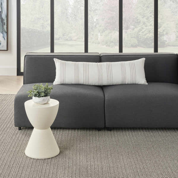 Mina Victory Lifestyle Cotton Linen Stripes White/Grey Indoor Throw Pillow