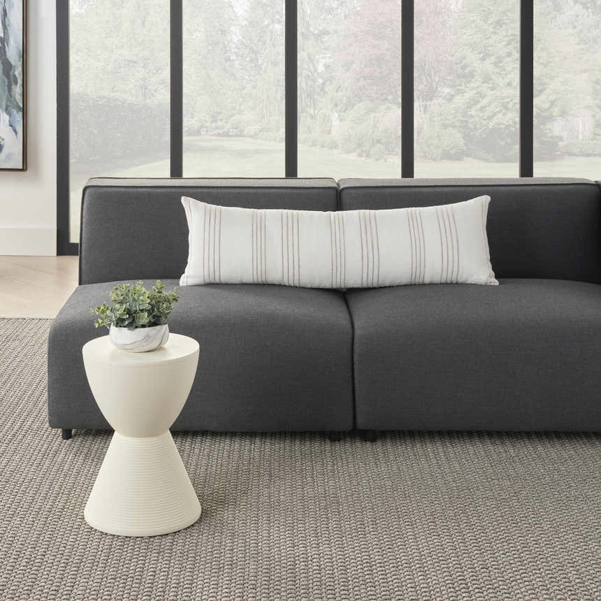 Mina Victory Lifestyle Cotton Linen Stripes White/Grey Indoor Throw Pillow