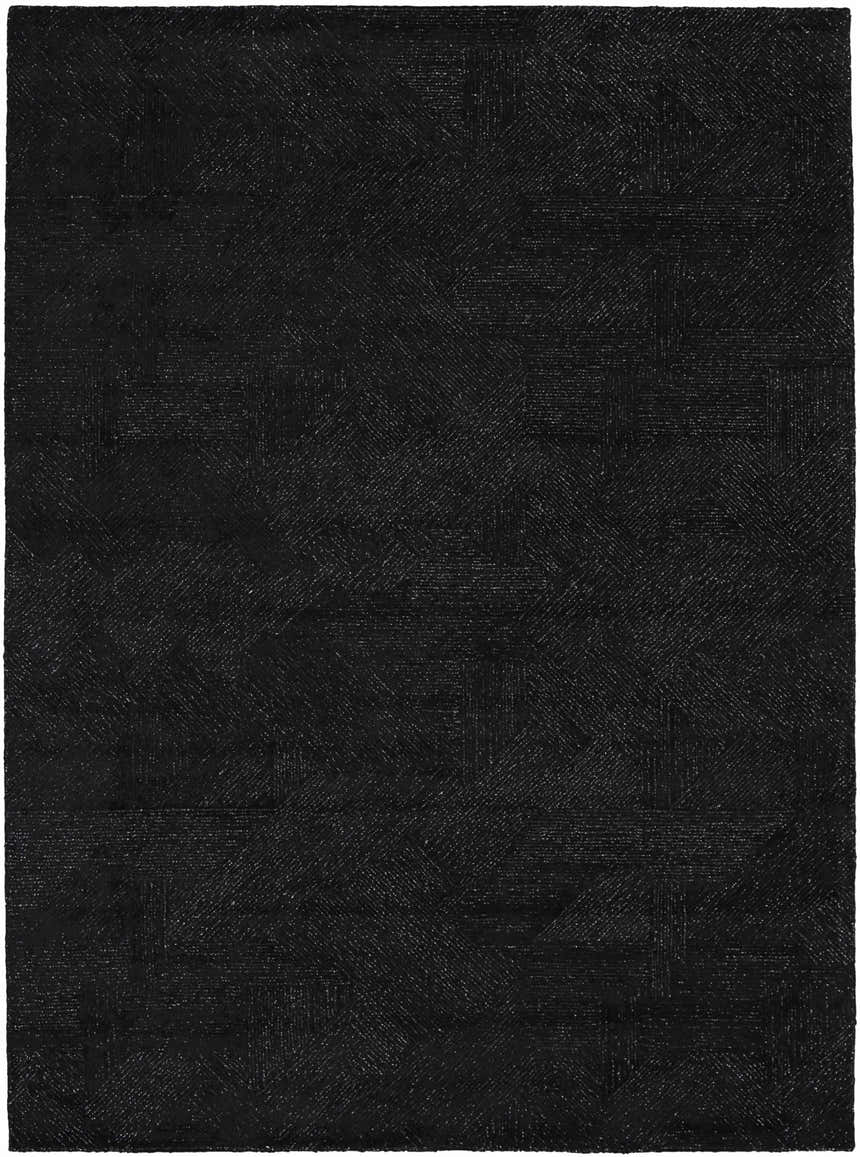 Close-up of the Michael Amini MA30 Star Black rug. Modern design with subtle geometric pattern and rich texture.