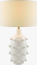 Sculpted White Ceramic Table Lamp with Linen Shade
