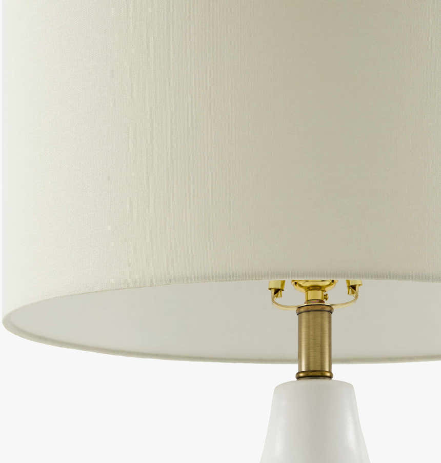 Sculpted White Ceramic Table Lamp with Linen Shade