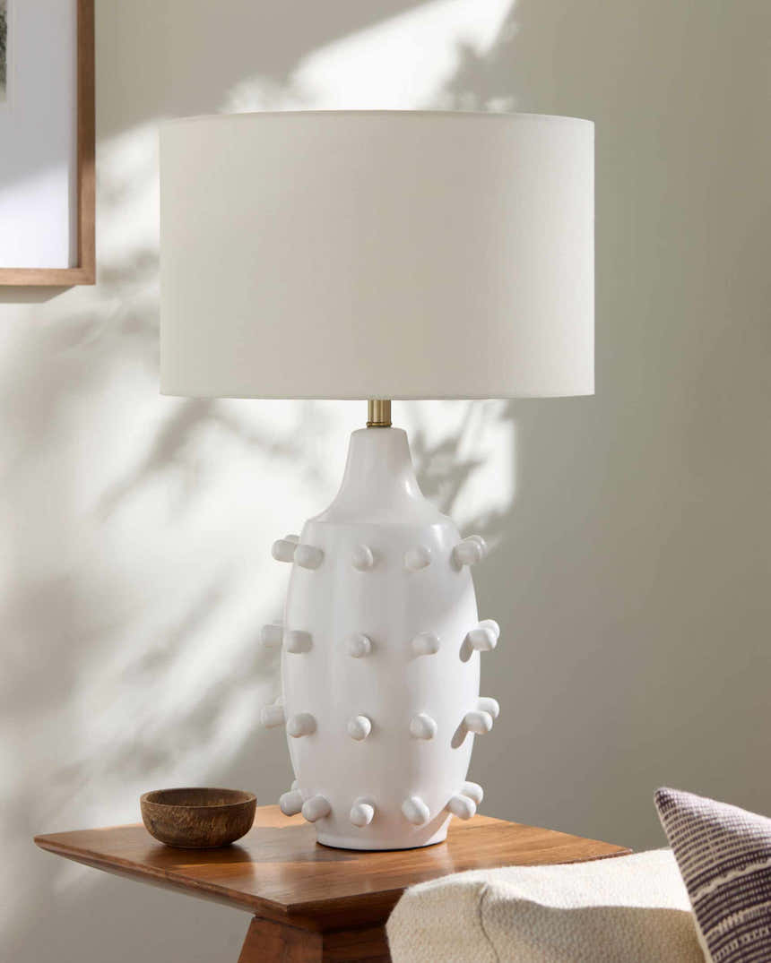 Sculpted White Ceramic Table Lamp with Linen Shade