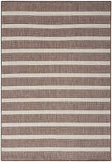 Close-up of the Nourison Positano Natural Ivory rug with chestnut brown stripes and a textured, machine-made weave.