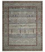 Distress Finish Tree of life Gray, Ivory, Brown and Olive Traditional Floral Hand knotted 8x10 wool Area Rug