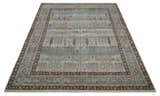 Distress Finish Tree of life Gray, Ivory, Brown and Olive Traditional Floral Hand knotted 8x10 wool Area Rug