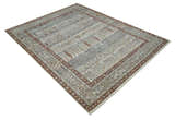 Distress Finish Tree of life Gray, Ivory, Brown and Olive Traditional Floral Hand knotted 8x10 wool Area Rug