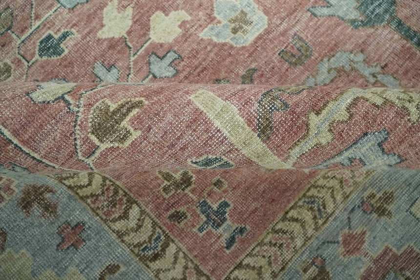 Distress Finished Tree of Life Hand Knotted Rust and Blue Custom Made Wool Rug