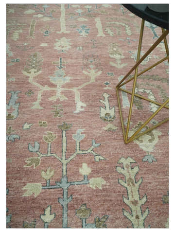 Distress Finished Tree of Life Hand Knotted Rust and Blue Custom Made Wool Rug