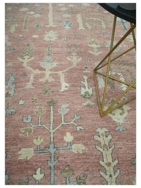 Distress Finished Tree of Life Hand Knotted Rust and Blue Custom Made Wool Rug