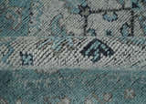 Distressed Hand Knotted Multi Size Blue, Silver and Charcoal Traditional Low Pile Wool Area Rug