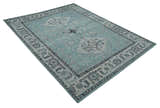 Distressed Hand Knotted Multi Size Blue, Silver and Charcoal Traditional Low Pile Wool Area Rug