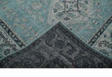 Distressed Hand Knotted Multi Size Blue, Silver and Charcoal Traditional Low Pile Wool Area Rug