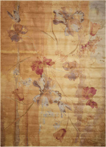 Close-up of the Nourison Somerset Beige Farmhouse Area Rug featuring a floral pattern in beige, brown, and red tones.