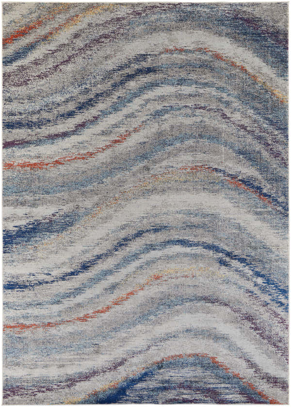 Feizy Edgemont rug with a modern abstract design in blue, gray, and orange hues. Casual style rug with a textured pattern. Design-Rectangle