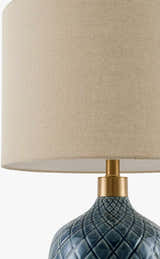 Aqua Blue Modern Table Lamp with global details for bedside or console tables
