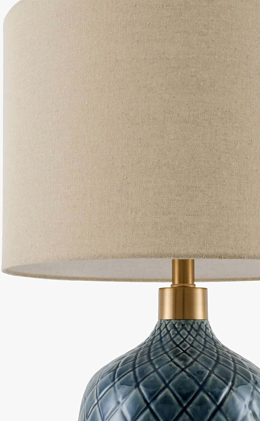 Aqua Blue Modern Table Lamp with global details for bedside or console tables