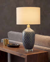Aqua Blue Modern Table Lamp with global details for bedside or console tables