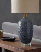 Aqua Blue Modern Table Lamp with global details for bedside or console tables