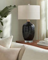Rich Orange Modern Table Lamp with global details for bedside or console tables