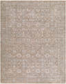 Close-up of Kikuko Goguku rug. Traditional design in beige, ivory, slate gray, and taupe. Machine woven polyester texture. Design-Rectangle-71010