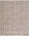 Close-up of Leedor Panoto Traditional Rug. Machine woven polyester in charcoal, ivory, sandstone, and taupe. Floral pattern. Design-Rectangle-71010