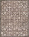Close-up of the Dannon Rokary rug. Traditional design in charcoal, dusty brown, ivory, and taupe. Machine woven texture. Design-Rectangle-71010