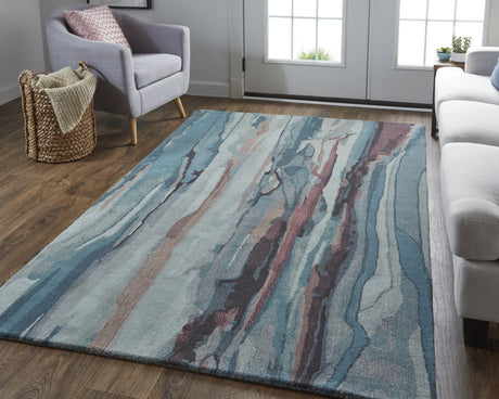 Feizy Amira Transitional Abstract - Blue/Red/Ivory Area Rug