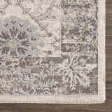 Sample Gauge Cream & Gray Blue Rug with Fringes