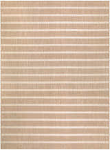 Close-up of the Nourison Positano Beige Ivory rug showing the chestnut and ivory horizontal stripe pattern.