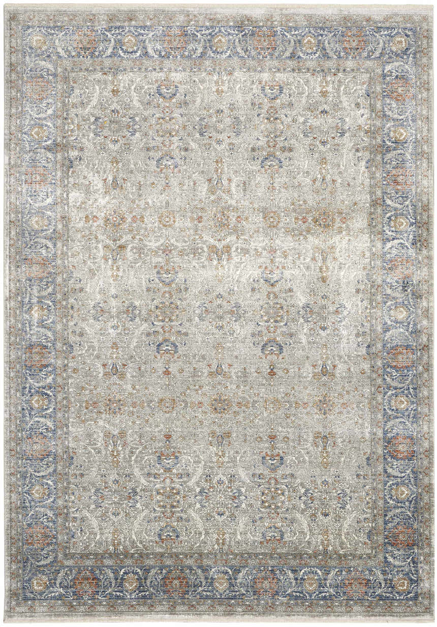 Close-up of the Nourison Starry Nights Grey Vintage Indoor Area Rug, showcasing its floral pattern and border detail.