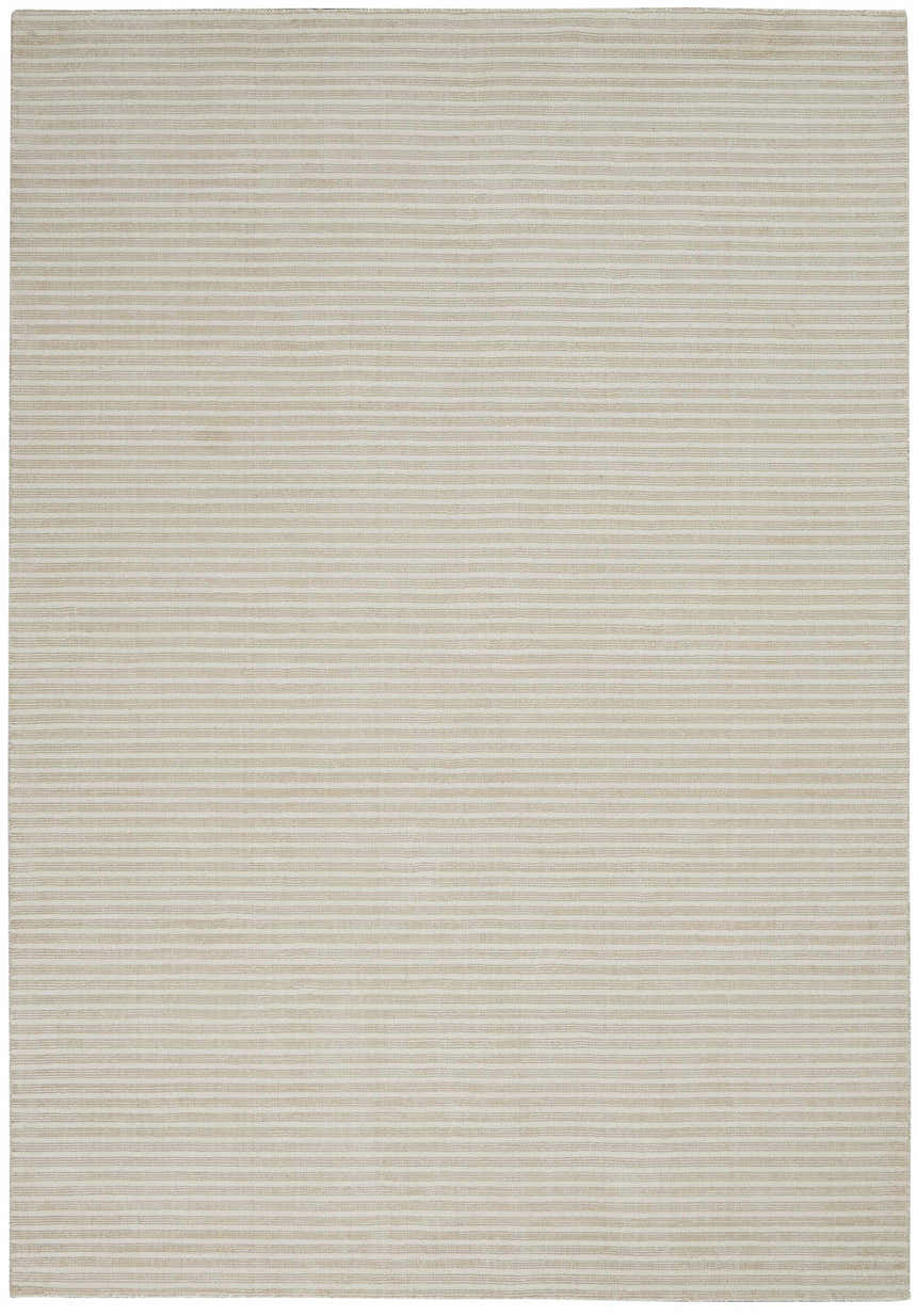 Close-up of the Calvin Klein Newark Ivory rug, featuring a subtle horizontal striped pattern and soft texture.