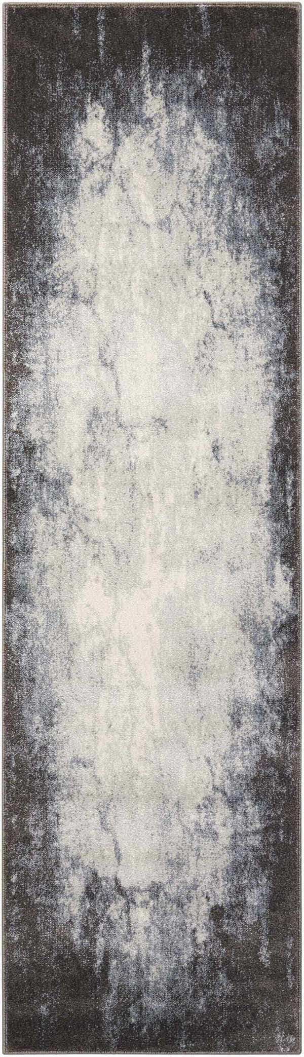 Close-up of Nourison Maxell Ivory Grey rug. Modern area rug with chestnut, grey, and ivory distressed pattern.