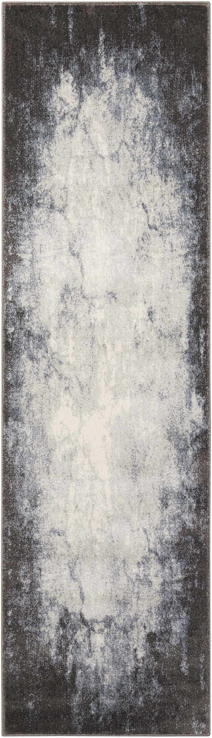 Close-up of Nourison Maxell Ivory Grey rug. Modern area rug with chestnut, grey, and ivory distressed pattern.