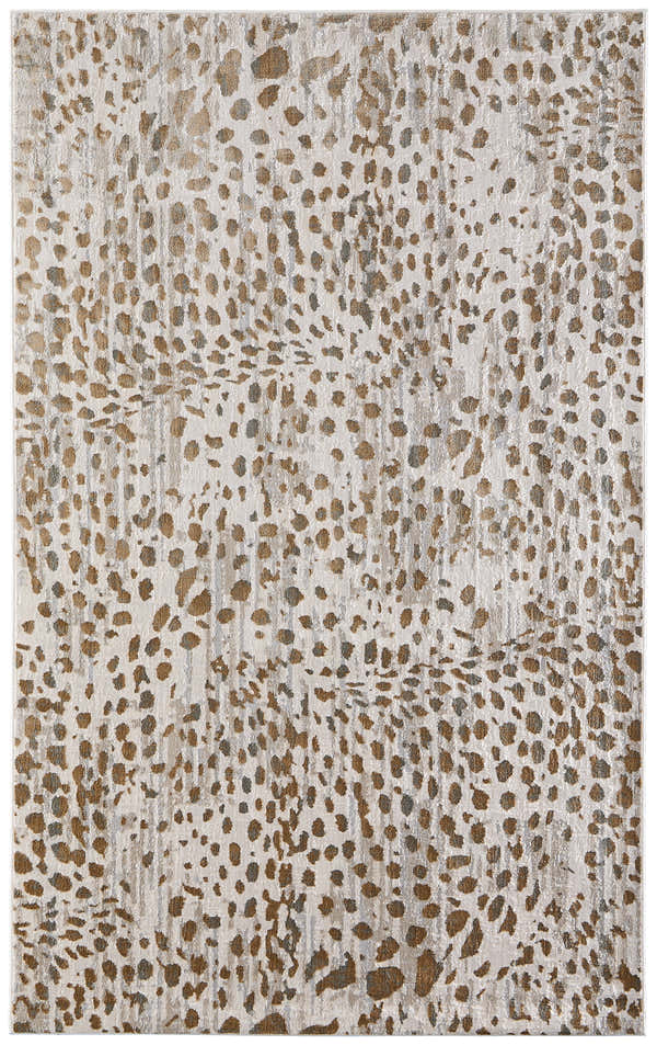 Feizy Waldor rug close-up. Brown and tan animal print on ivory. Modern, casual style. Design-Rectangle