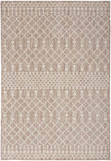 Close-up of the Nourison Positano Beige Modern Area Rug featuring a geometric diamond pattern and textured weave.