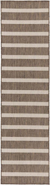Close-up of Nourison Positano Natural Ivory Modern Area Rug with chestnut brown and ivory stripes.